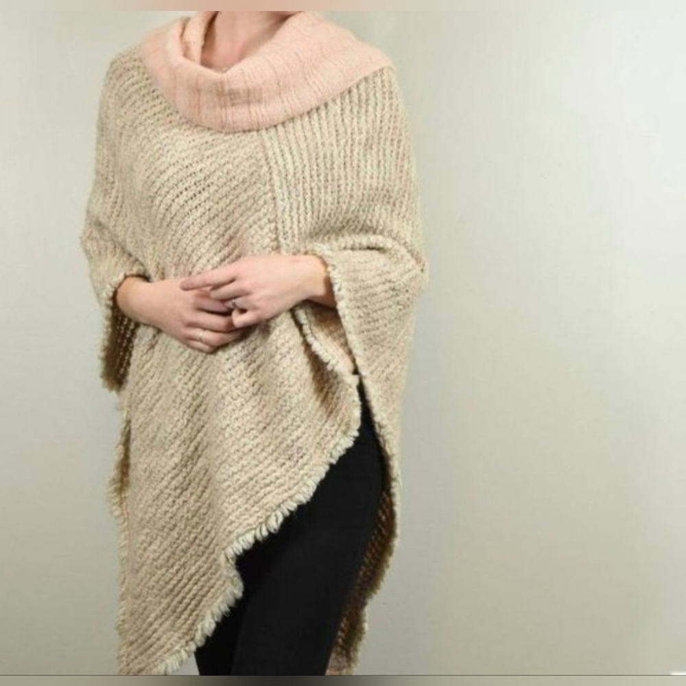 Cocogio Italy Poncho Sweater Gray Rose Mohair Wool Blend Asymmetrical  ITALY OS